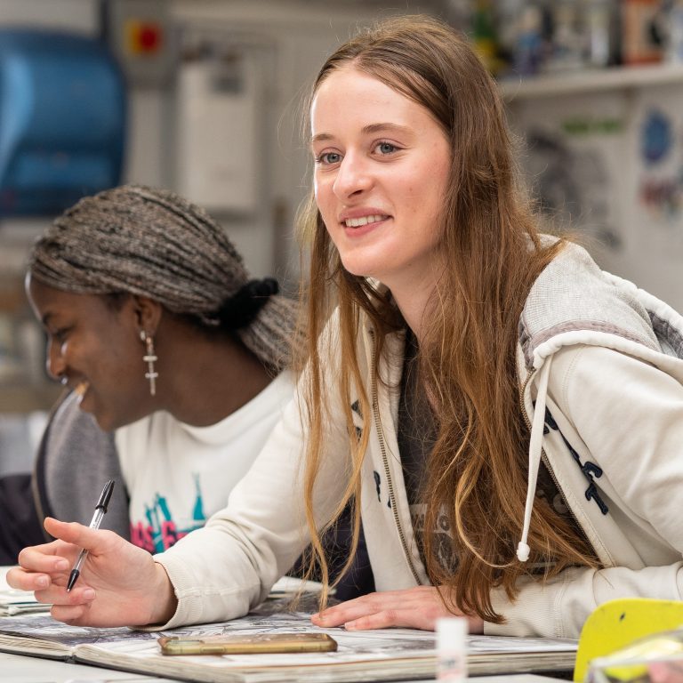 Queen's Gate Sixth former in art room